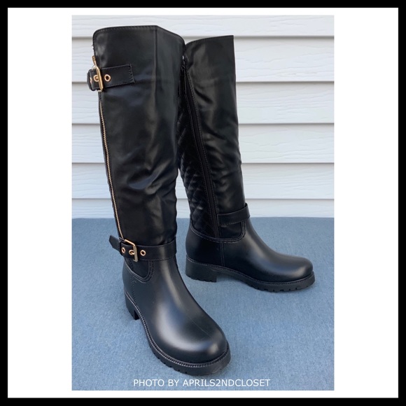 BLACK OVER THE KNEE BOOTS TALL ZIP MOTO RIDING A2C - Picture 5 of 8